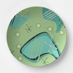 Mid-Century Modern Dinner Plate: Green Aqua Boomerang Design