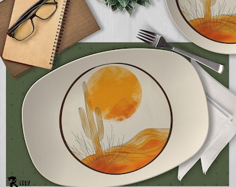 Bandeja para servir Atardecer en el desierto Vajilla con cactus del suroeste Juego de mesa Arizona Polímero