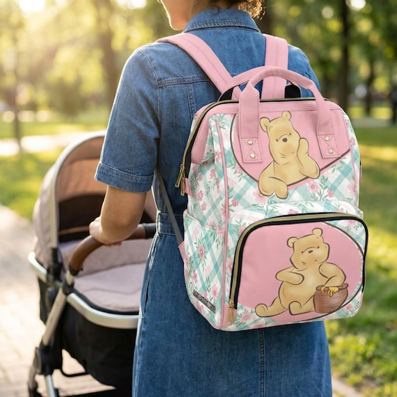 Winnie the Pooh Diaper Bag Gingham Floral Backpack Baby Shower Gift New Mom Bag