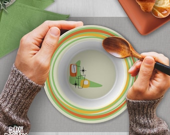 Dinner Bowl Set Mid Century Modern Boomerang Bowl Decoware Dinnerware Housewarming Gift Polymer