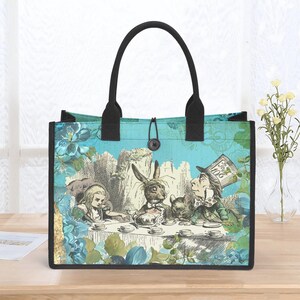 Alice in Wonderland Tea Party Canvas Tote Bag: Whimsical Storybook Handbag