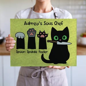 Tabla de cortar personalizada: Divertido regalo de cocina para un gato sous chef