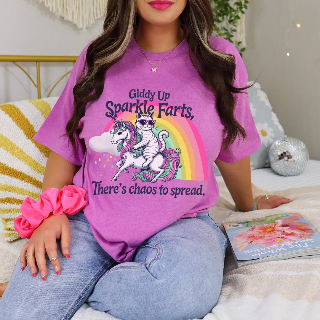 Unicorn Cat Rainbow T-shirt - Giddy up Sparkle Farts Humor Tee
