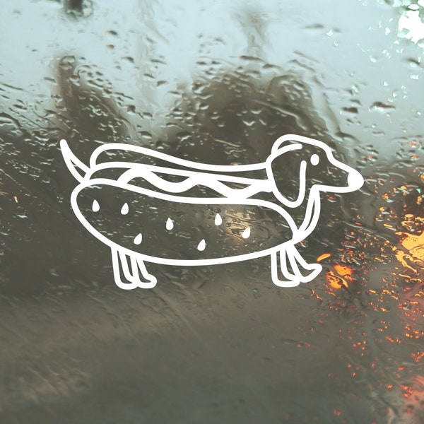 Custom HotDog Dachshund Vinyl Decal | Wiener Dog in Hot Dog Costume | Cute Funny Sticker | Various Colors