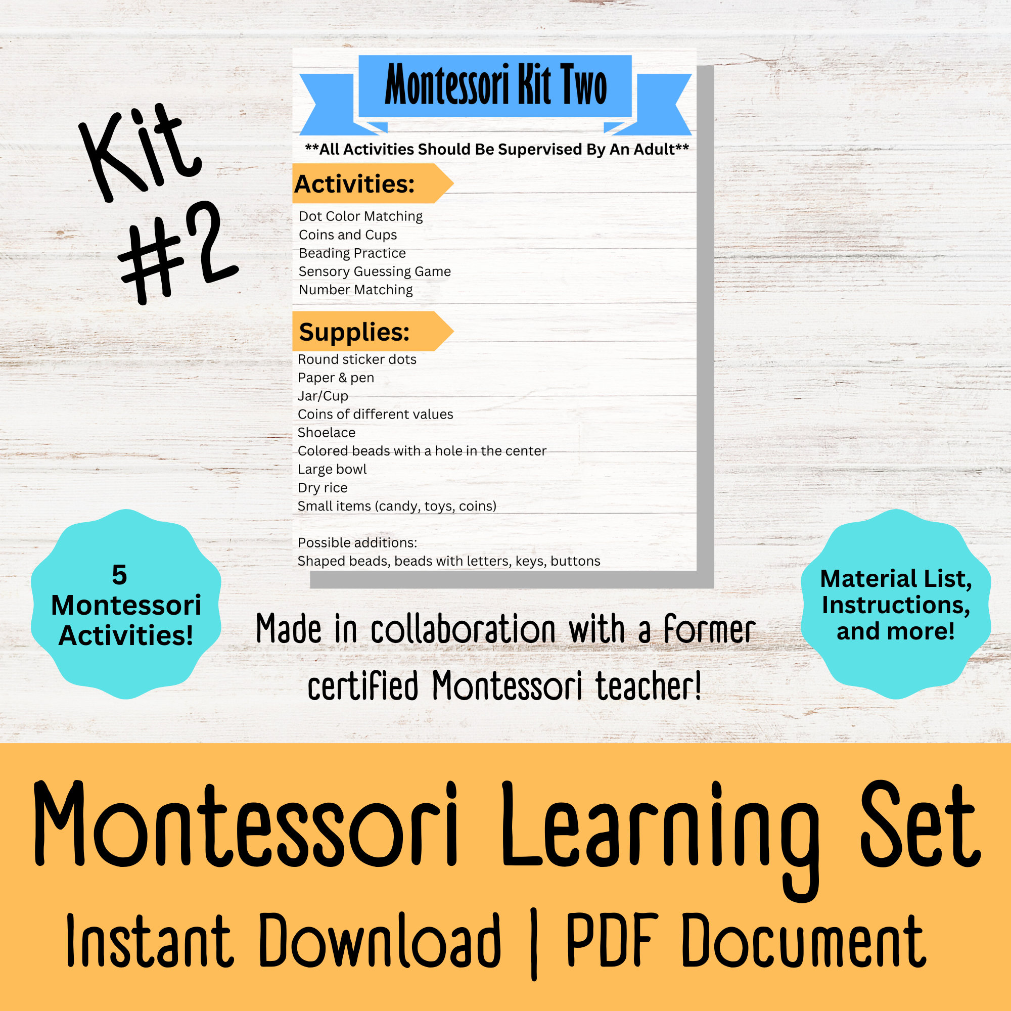 Montessori Activity Guide Set of 5 SET 2 Preschool Activities Kindergarten Activities Kid's Learning Tools