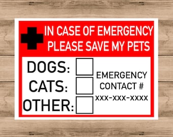 Save Our Pets Emergency Alert Window / Door Sticker | Pet Rescue Decal | Pet Variations Available