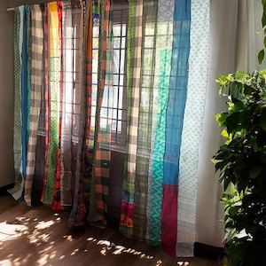Tende sari multicolori Tende sari riciclate fatte a mano con strisce sari Tende hippie trasparenti per finestre e porte Decorazione per la casa in sari boho