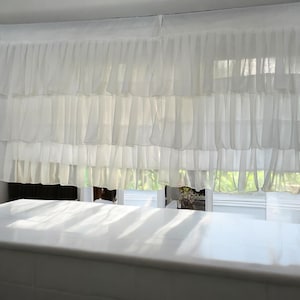 Pure White Semi Sheer Ruffle Curtains Shabby Chic Breezy Window Panels Soft Cottagecore Farmhouse Curtain Drapes for Bedroom & Living Room