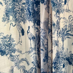 Handmade French Blue Toile De Jouy Jungle Print Curtains Elegant Cotton Window Treatment for Bedroom & Living room Classic Home Decor Accent