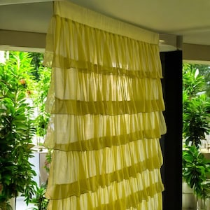 Chartreuse Green Semi Sheer Ruffle Curtain Shabby Chic Breezy Window Panel Soft Cottagecore Farmhouse Curtain Drapes for Bedroom Living Room