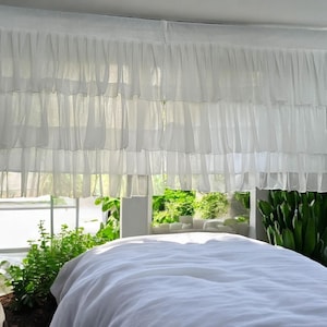 Pure White Semi Sheer Ruffle Curtains Shabby Chic Breezy Window Panels Soft Cottagecore Farmhouse Curtain Drapes for Bedroom & Living Room