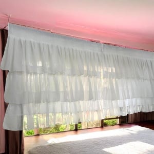 Pure White Semi Sheer Ruffle Curtains Shabby Chic Breezy Window Panels Soft Cottagecore Farmhouse Curtain Drapes for Bedroom & Living Room