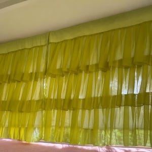 Chartreuse Green Semi Sheer Ruffle Curtain Shabby Chic Breezy Window Panel Soft Cottagecore Farmhouse Curtain Drapes for Bedroom Living Room