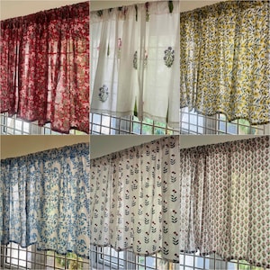 Handmade Cotton Block Print Valance on White Floral Elegant Window Treatment for Bedroom & Living room Classic Home Decor Accent with Flower