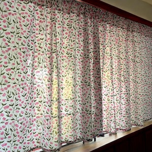 Handmade Cotton Block Print Pink Floral Meadow Wildflowers Elegant Window Valances for Bedroom & Living room Classic Drape Home Decor Accent