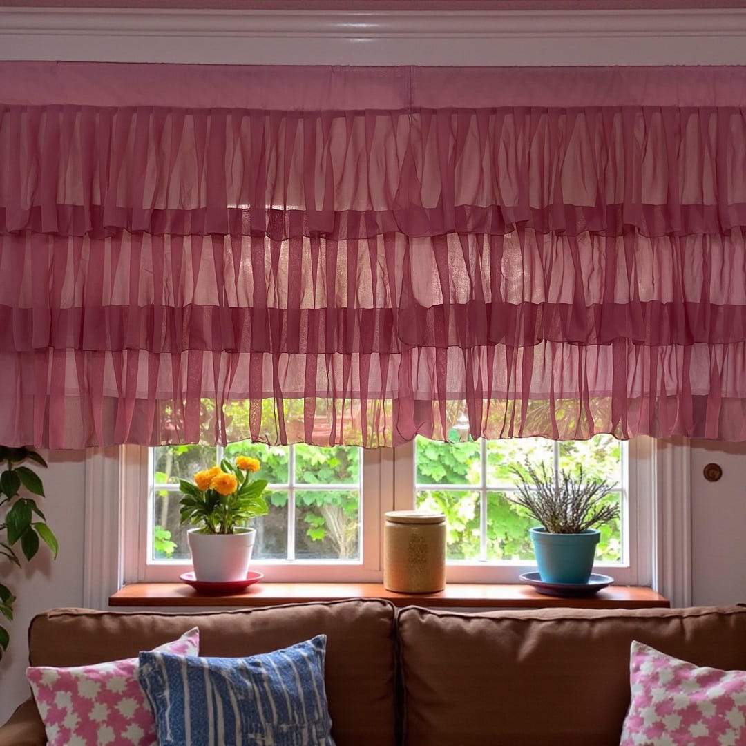 Rosette Glow Semi Sheer Ruffle Curtains Shabby Chic Breezy Window ...