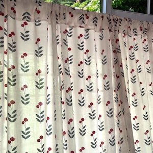 Handmade Cotton Block Print Curtains Red Globe Amaranth Flower Elegant Window Treatment Classic Home Decor Accent for Living Room & Bedroom