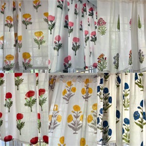 Handmade Cotton Block Print Valance on White Floral Elegant Window Treatment for Bedroom & Living room Classic Home Decor Accent with Flower