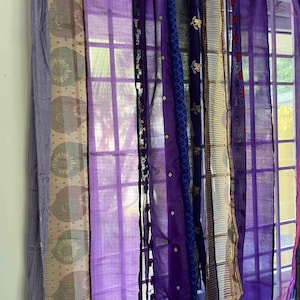 Purple Saree Curtains Upcycled Handmade Saree Curtains with Saree strips Window and door Sheer Hippie Curtain Bohemian Saree home decor