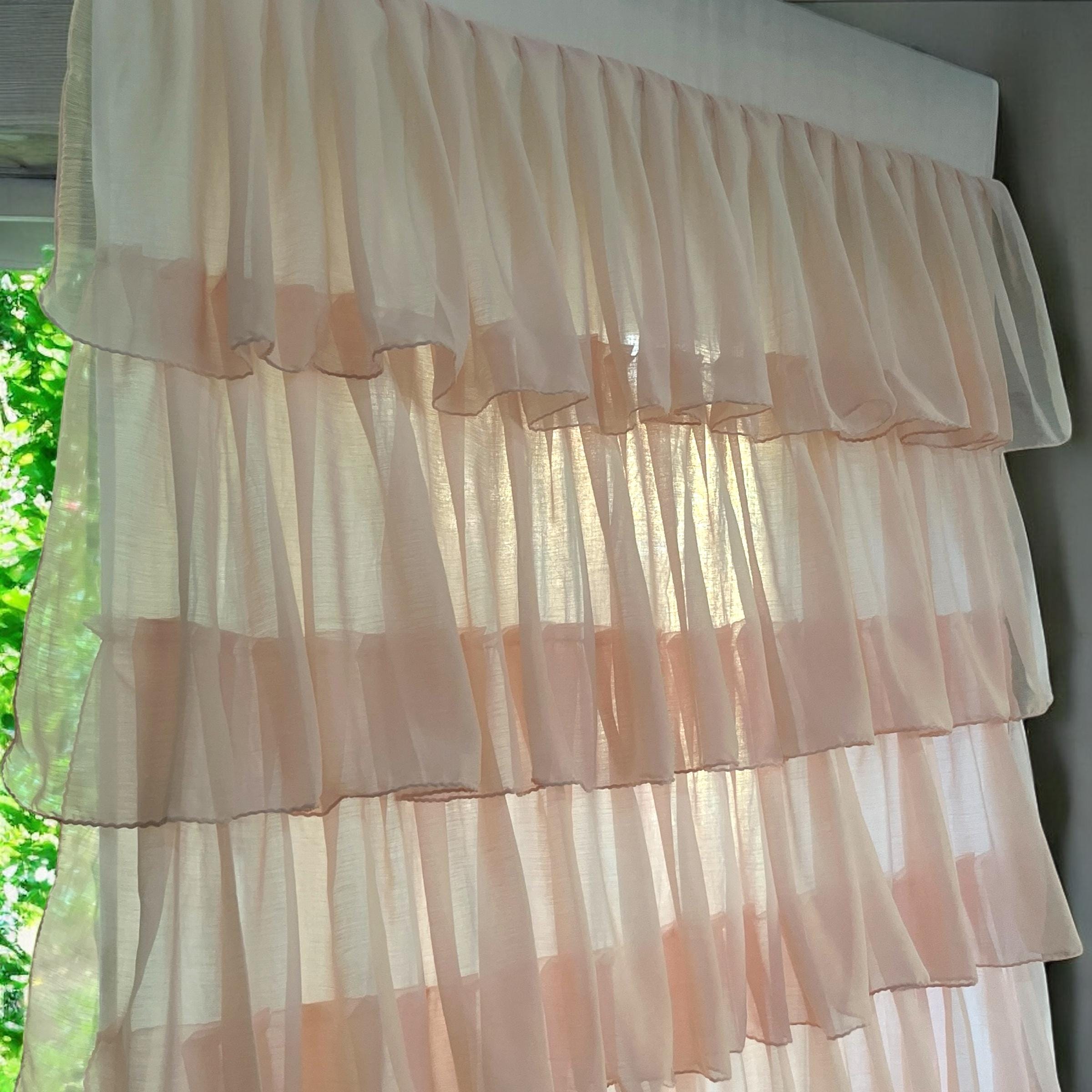 Baby Pink Semi Sheer Ruffle Curtains Shabby Chic Breezy Window Panels ...