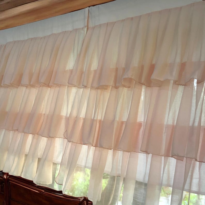 Baby Pink Semi Sheer Ruffle Curtains Shabby Chic Breezy Window Panels ...