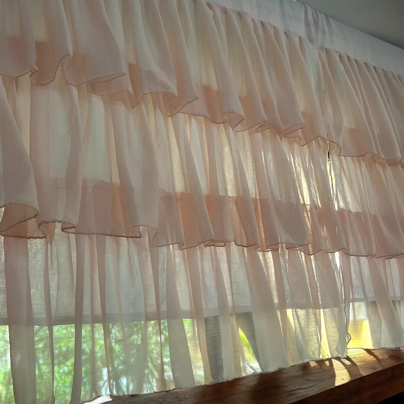 Baby Pink Semi Sheer Ruffle Curtains Shabby Chic Breezy Window Panels ...