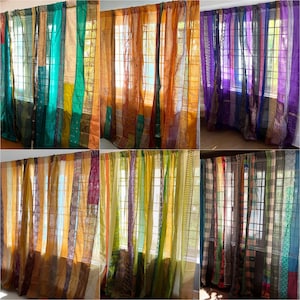 Rideaux saree bohème recyclé fait main avec lanières de saree Rideau transparent hippie pour fenêtre et porte, rideau Boho sari pour décoration d&#39;intérieur