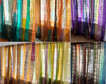 Boho Saree-gordijnen Upcycled handgemaakt Saree-gordijn met Saree-stroken Raam en deur Doorzichtig hippiegordijn Boho Sari-gordijn woondecoratie