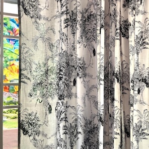 Handgefertigte Französisch Schwarz Toile De Jouy Dschungel Print Vorhang Elegante Baumwolle Fenster Behandlung für Schlafzimmer Wohnzimmer Klassische Wohnkultur Akzent