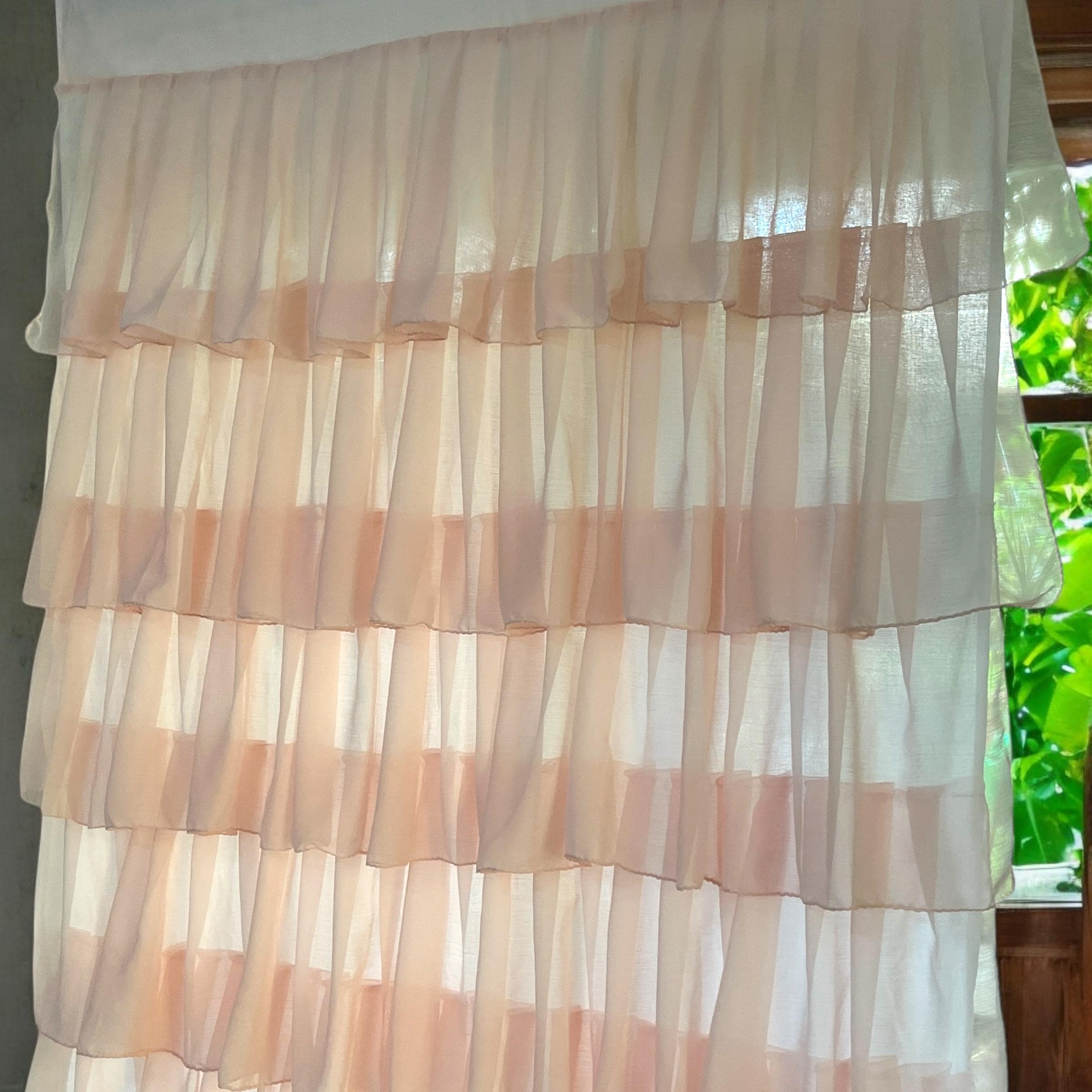 Baby Pink Semi Sheer Ruffle Curtains Shabby Chic Breezy Window Panels ...