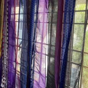Purple Saree Curtains Upcycled Handmade Saree Curtains with Saree strips Window and door Sheer Hippie Curtain Bohemian Saree home decor