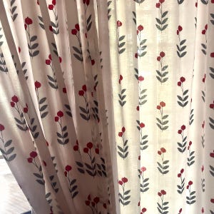 Handmade Cotton Block Print Curtains Red Globe Amaranth Flower Elegant Window Treatment Classic Home Decor Accent for Living Room & Bedroom