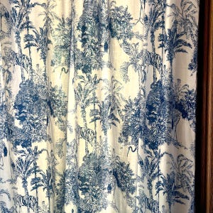 Handmade French Blue Toile De Jouy Jungle Print Curtains Elegant Cotton Window Treatment for Bedroom & Living room Classic Home Decor Accent