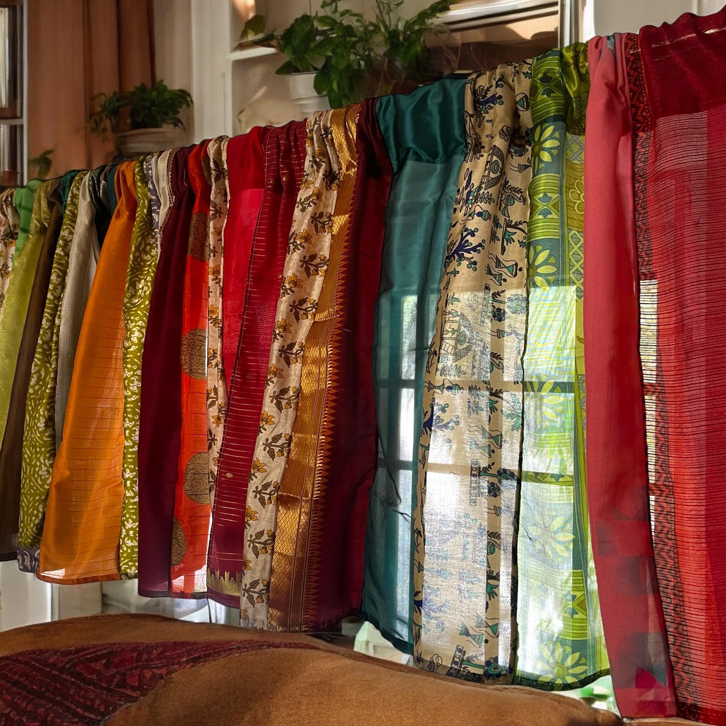 Boho Saree Valances Upcycled Handmade Saree Valances with Saree strips Window and door Sheer Hippie Curtain Bohemian Sari Curtain home decor