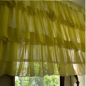 Chartreuse Green Semi Sheer Ruffle Curtain Shabby Chic Breezy Window Panel Soft Cottagecore Farmhouse Curtain Drapes for Bedroom Living Room