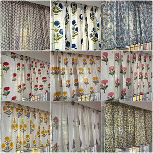 Handmade Cotton Block Print Valance on White Floral Elegant Window Treatment for Bedroom & Living room Classic Home Decor Accent with Flower