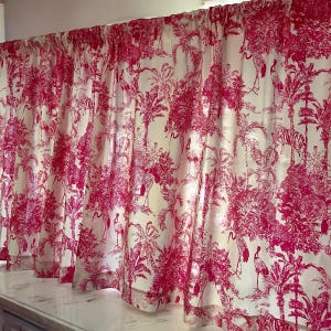 Handgefertigte Französische Rosa Toile De Jouy Dschungel Print Volant Elegante Baumwolle Fensterdekoration für Schlafzimmer & Wohnzimmer Klassischer Wohnkultur Akzent