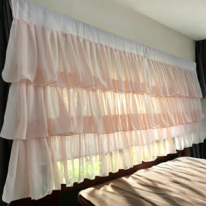 Baby Pink Semi Sheer Ruffle Curtains Shabby Chic Breezy Window Panels Soft Cottagecore Farmhouse Curtain Drapes for Bedroom & Living Room