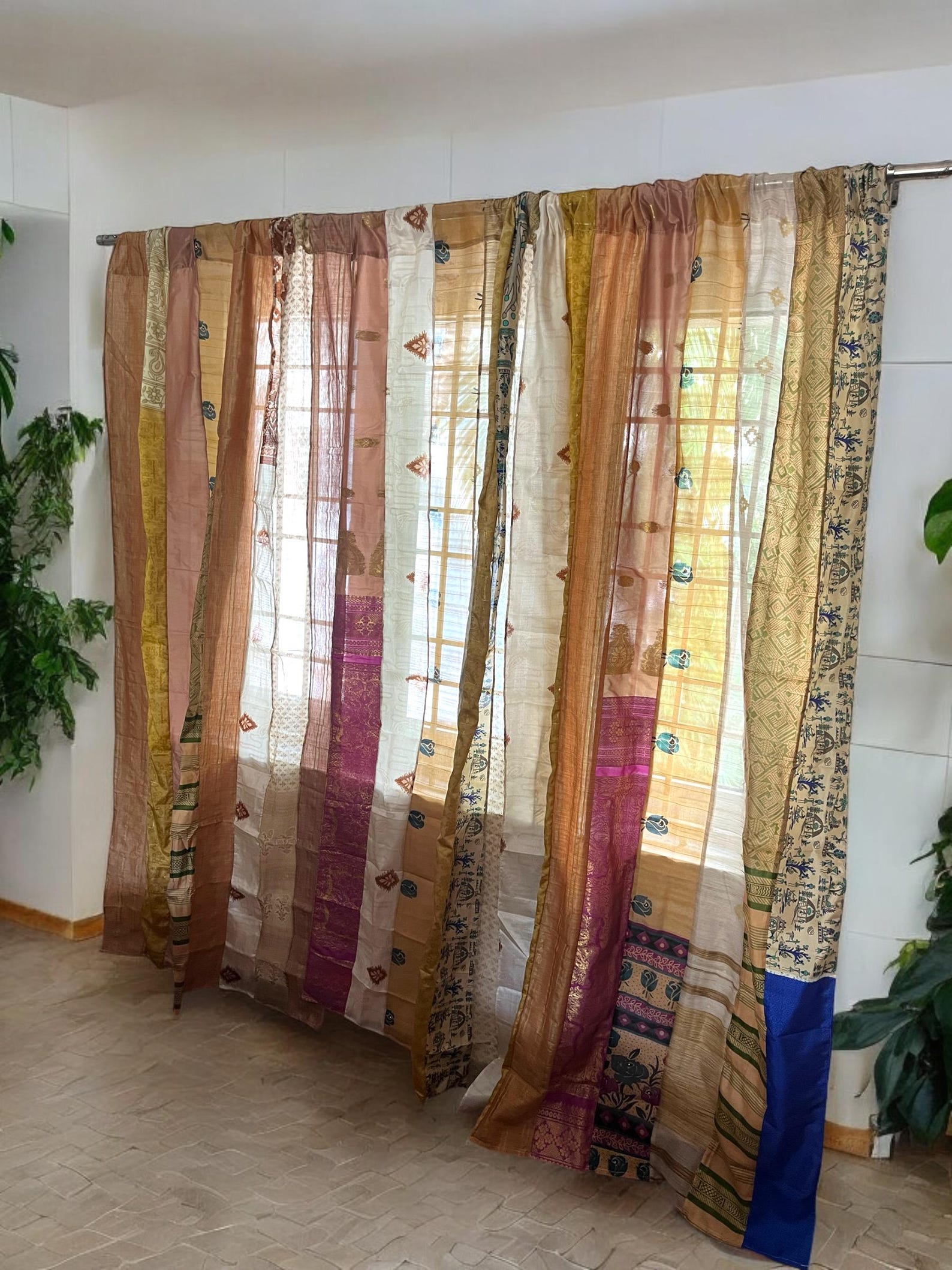 Beige Saree Curtains Upcycled Handmade Saree Curtains With Saree Strips ...