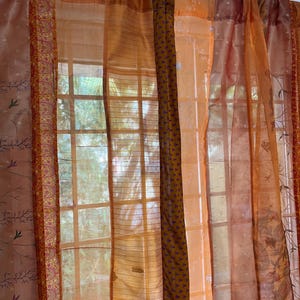 Orange Saree Curtains Upcycled Handmade Saree Curtains with Saree strips Window and door Sheer Hippie Curtain Bohemian Saree home decor
