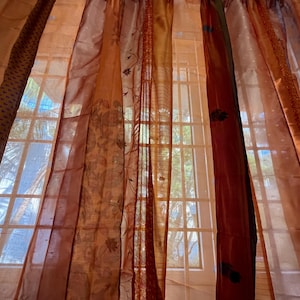 Orange Saree Curtains Upcycled Handmade Saree Curtains with Saree strips Window and door Sheer Hippie Curtain Bohemian Saree home decor