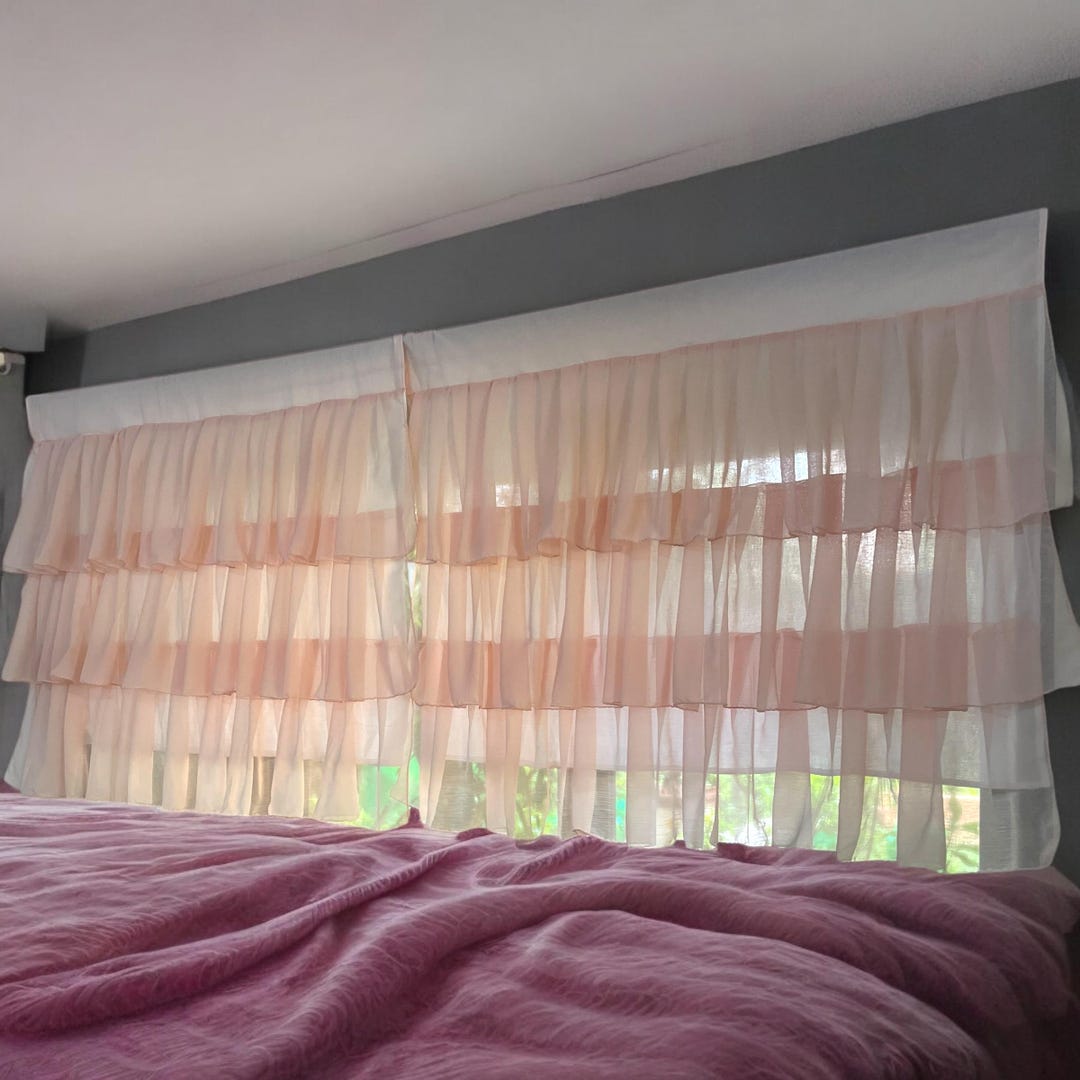 Baby Pink Semi Sheer Ruffle Curtains Shabby Chic Breezy Window Panels ...