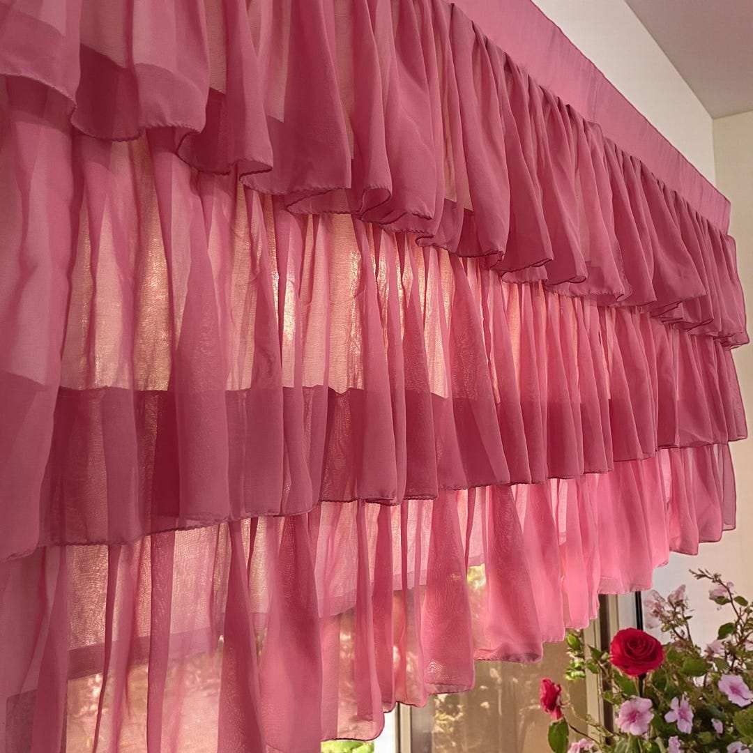 Rosette Glow Semi Sheer Ruffle Curtains Shabby Chic Breezy Window ...
