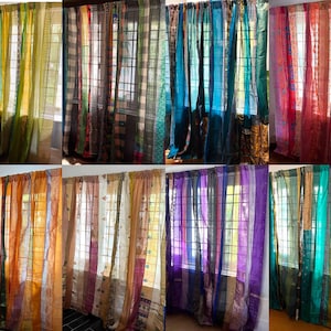 Rideaux saree bohème recyclé fait main avec lanières de saree Rideau transparent hippie pour fenêtre et porte, rideau Boho sari pour décoration d&#39;intérieur