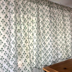 Handmade Cotton Block Print Green Chrysanthemum on White Elegant Window Valances for Bedroom Living room Classic Home Decor Accent Curtain