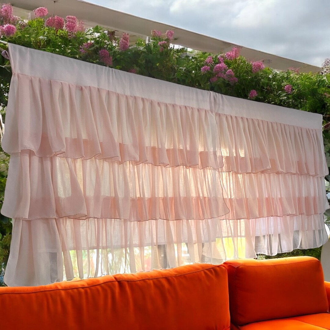 Baby Pink Semi Sheer Ruffle Curtains Shabby Chic Breezy Window Panels ...