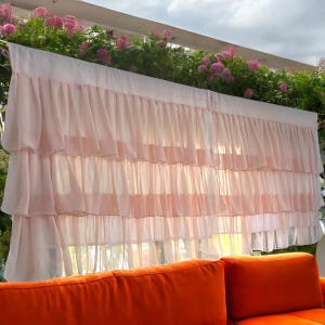 Baby Pink Semi Sheer Ruffle Curtains Shabby Chic Breezy Window Panels Soft Cottagecore Farmhouse Curtain Drapes for Bedroom & Living Room