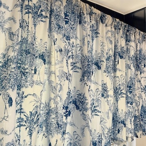 Saia de algodão elegante com estampa de selva azul francesa feita à mão Toile De Jouy para decoração de quarto e sala de estar, decoração clássica para casa