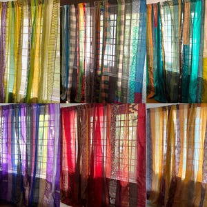 Rideaux saree bohème recyclé fait main avec lanières de saree Rideau transparent hippie pour fenêtre et porte, rideau Boho sari pour décoration d&#39;intérieur