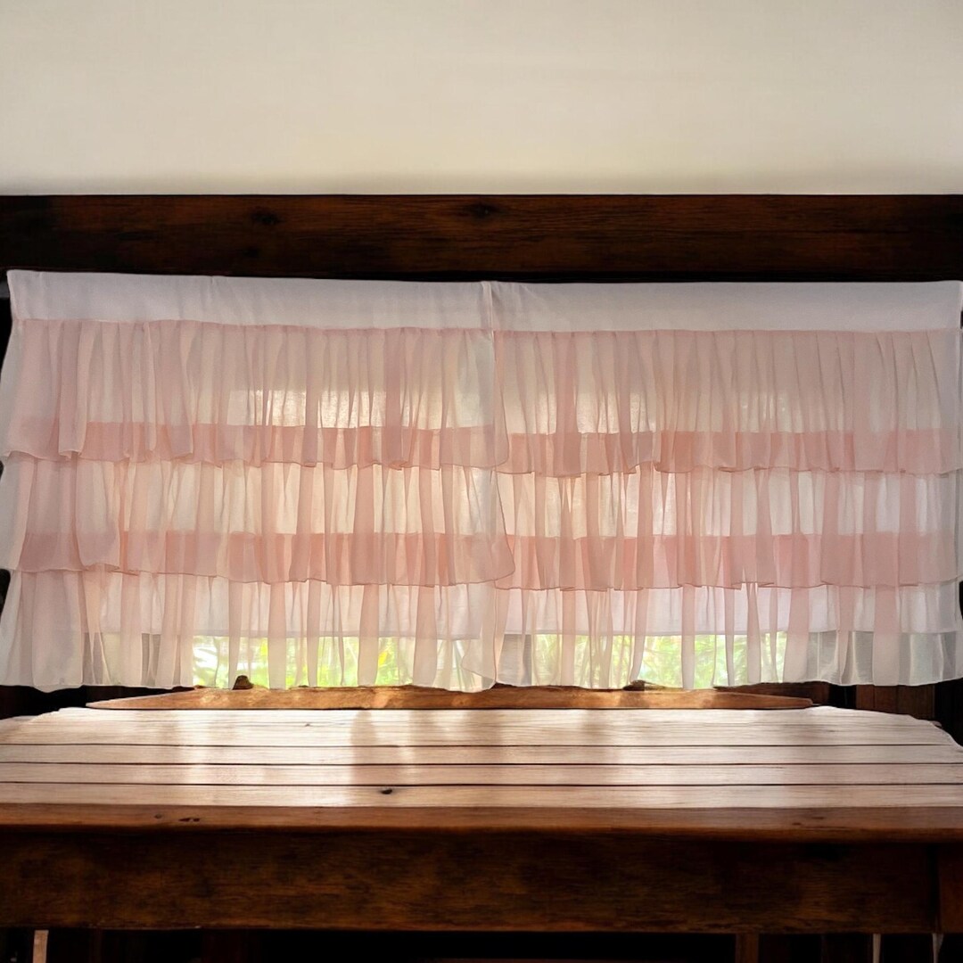 Baby Pink Semi Sheer Ruffle Curtains Shabby Chic Breezy Window Panels ...